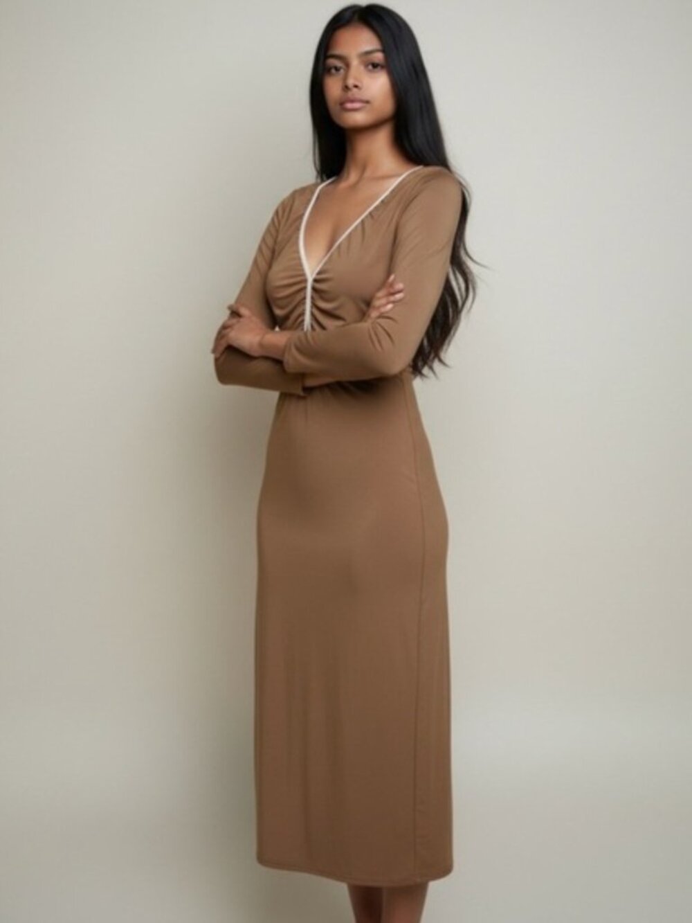 Abercrombie & Fitch Long-Sleeve Keyhole Knit Midi Dress Sz. S